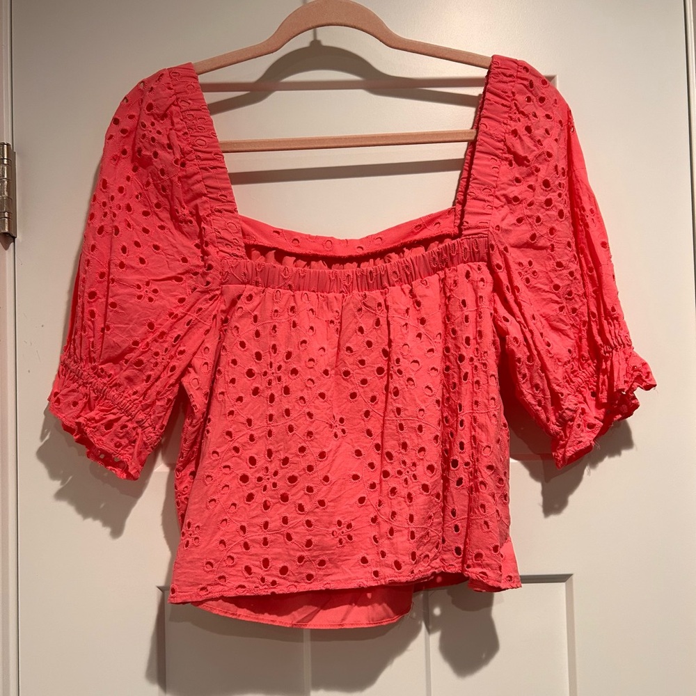 STATE Vibrant Hot Pink Eyelet Blouse